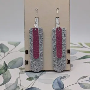 Leather Silver and Pink Earrings