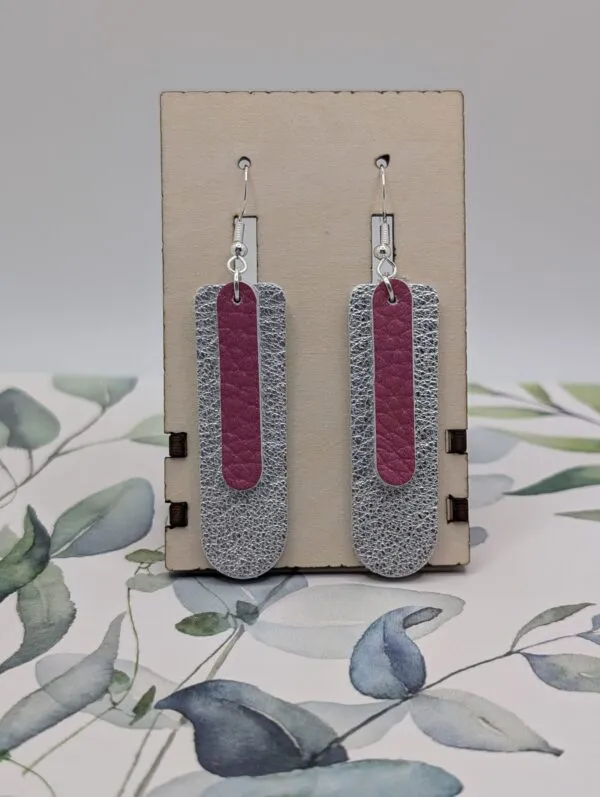 Leather Silver and Pink Earrings