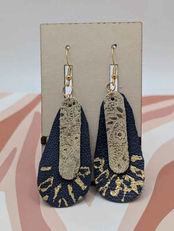 Gold/Navy Leather Earrings