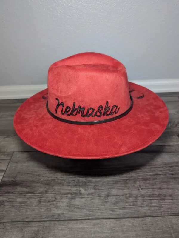 Nebraska Red Suede Wide Brim Fedora